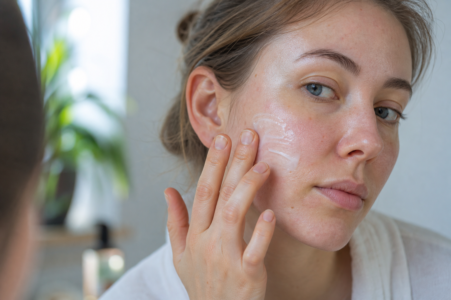 Person applying fragrance-free moisturizer to sensitive skin