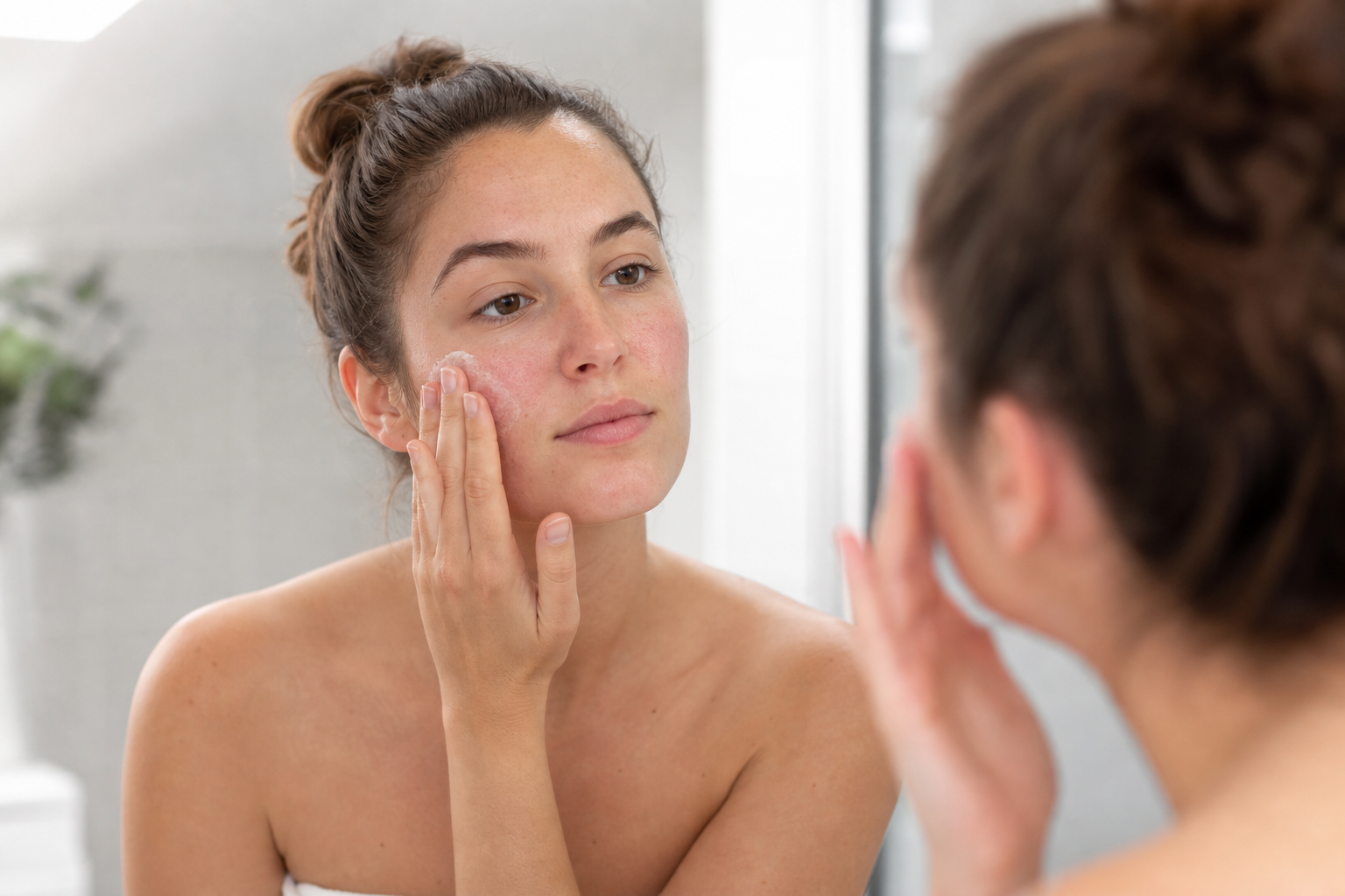 Person applying gentle moisturizer as part of a sensitive skin barrier routine