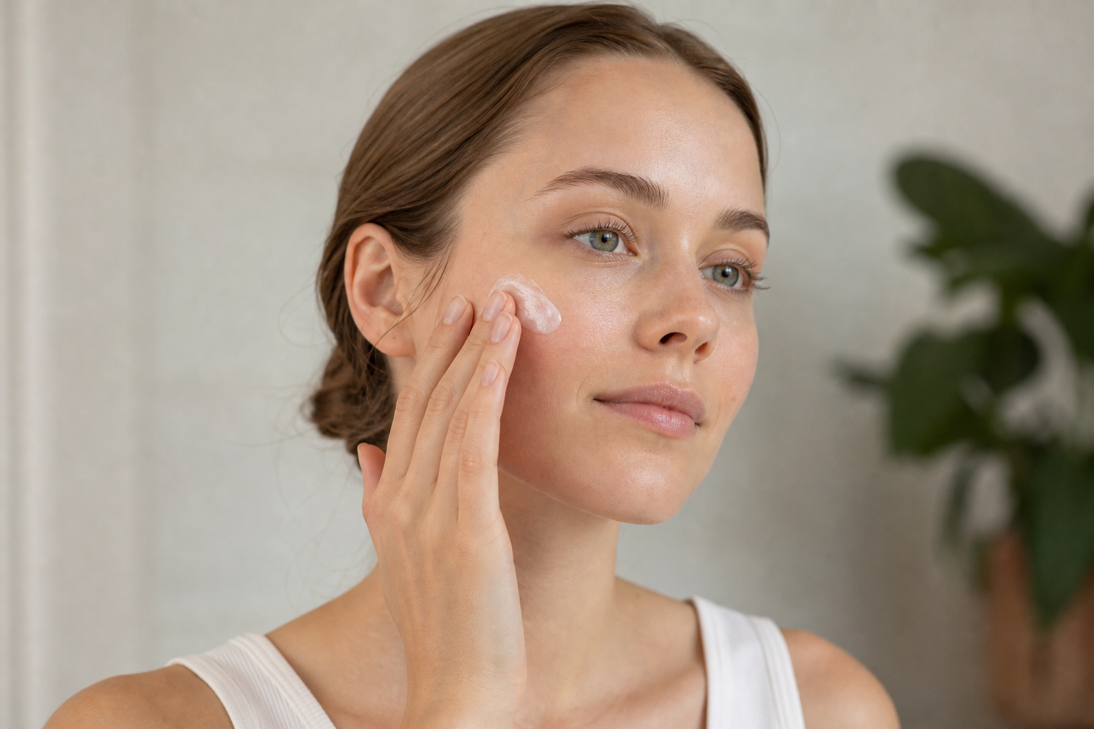 Person gently applying moisturizer to sensitive facial skin