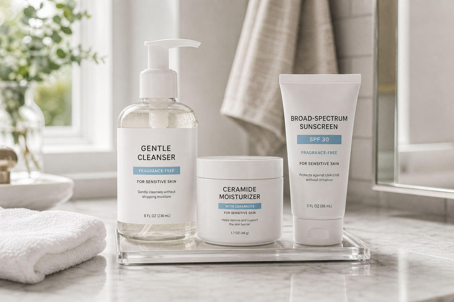 Comparing fragrance-free cleanser ceramide moisturizer and sunscreen labels