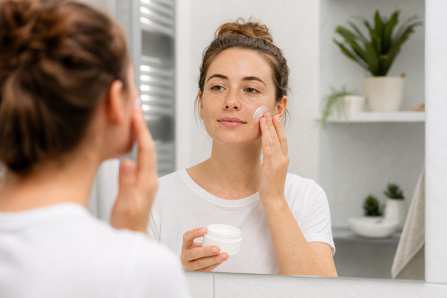 Person applying gentle moisturizer during a sensitive skin routine