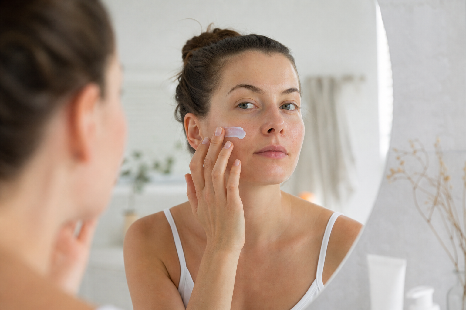 Person applying sensitive skin sunscreen in thin layers on the face