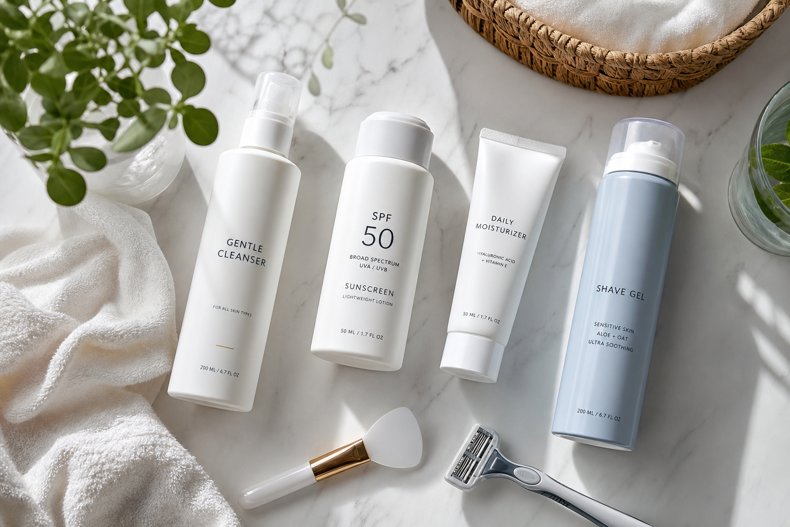 how to use edge sensitive skin shave gel routine products on a clean counter