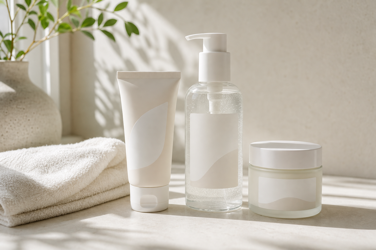 how to use sensitive skin routine products on a clean counter