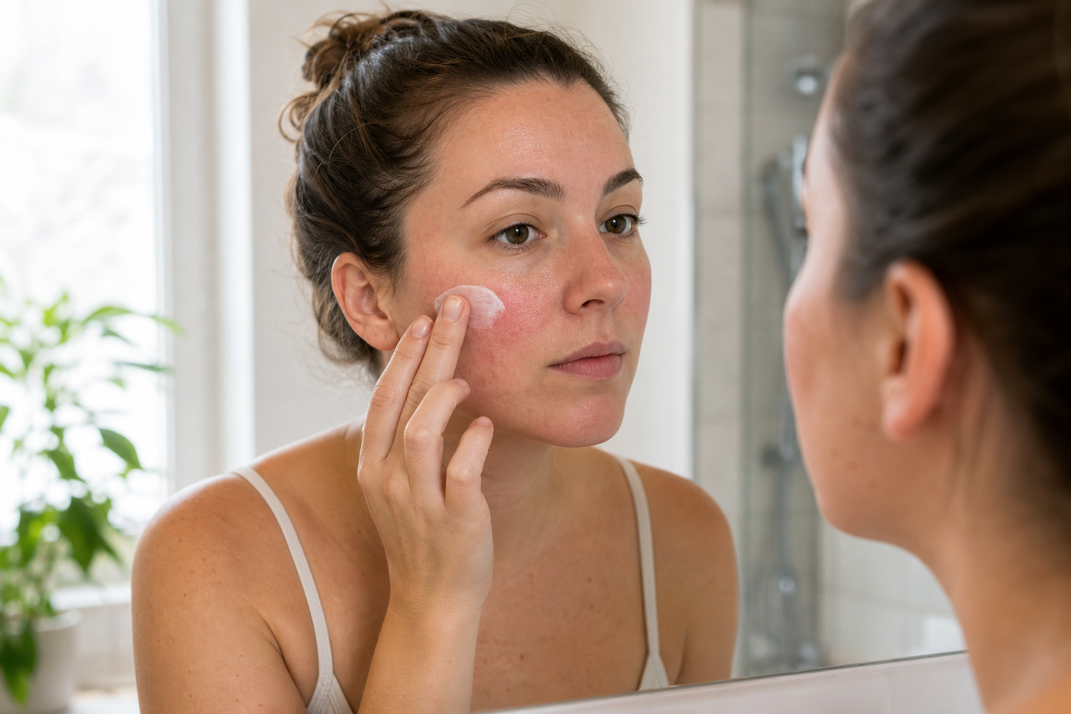 Person applying fragrance free moisturizer to calm sensitive skin