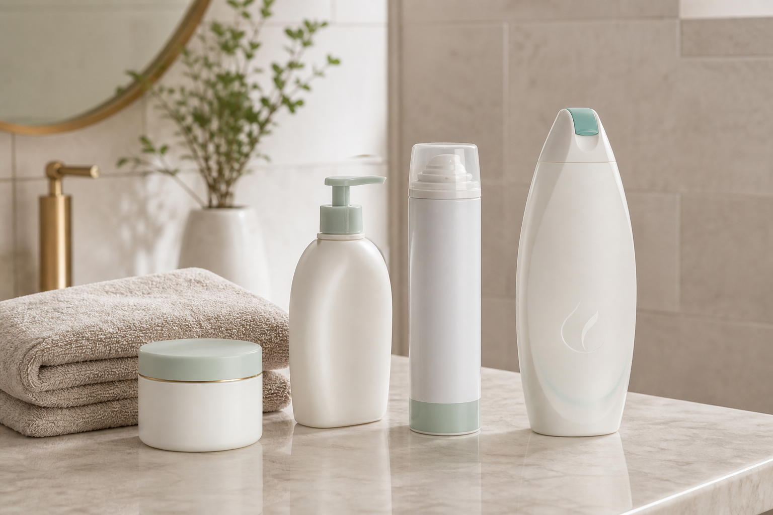 Sensitive skin moisturizer lotion shave gel and body wash arranged for a low irritation routine