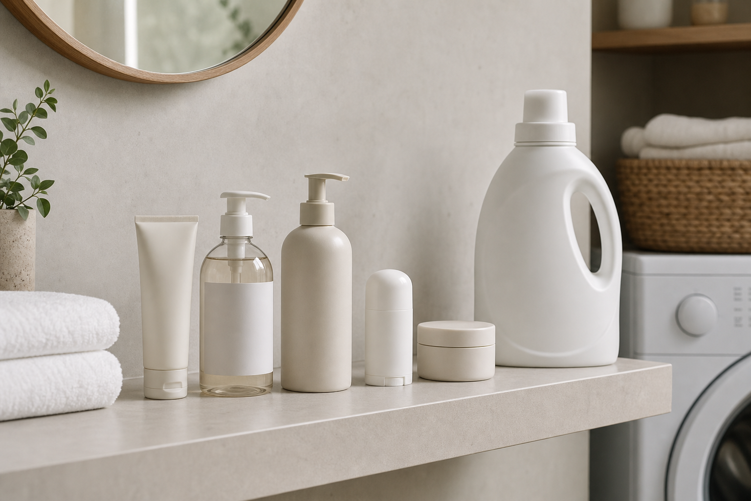 sensitive skin body care products beside a freshly washed fragrance-free towel