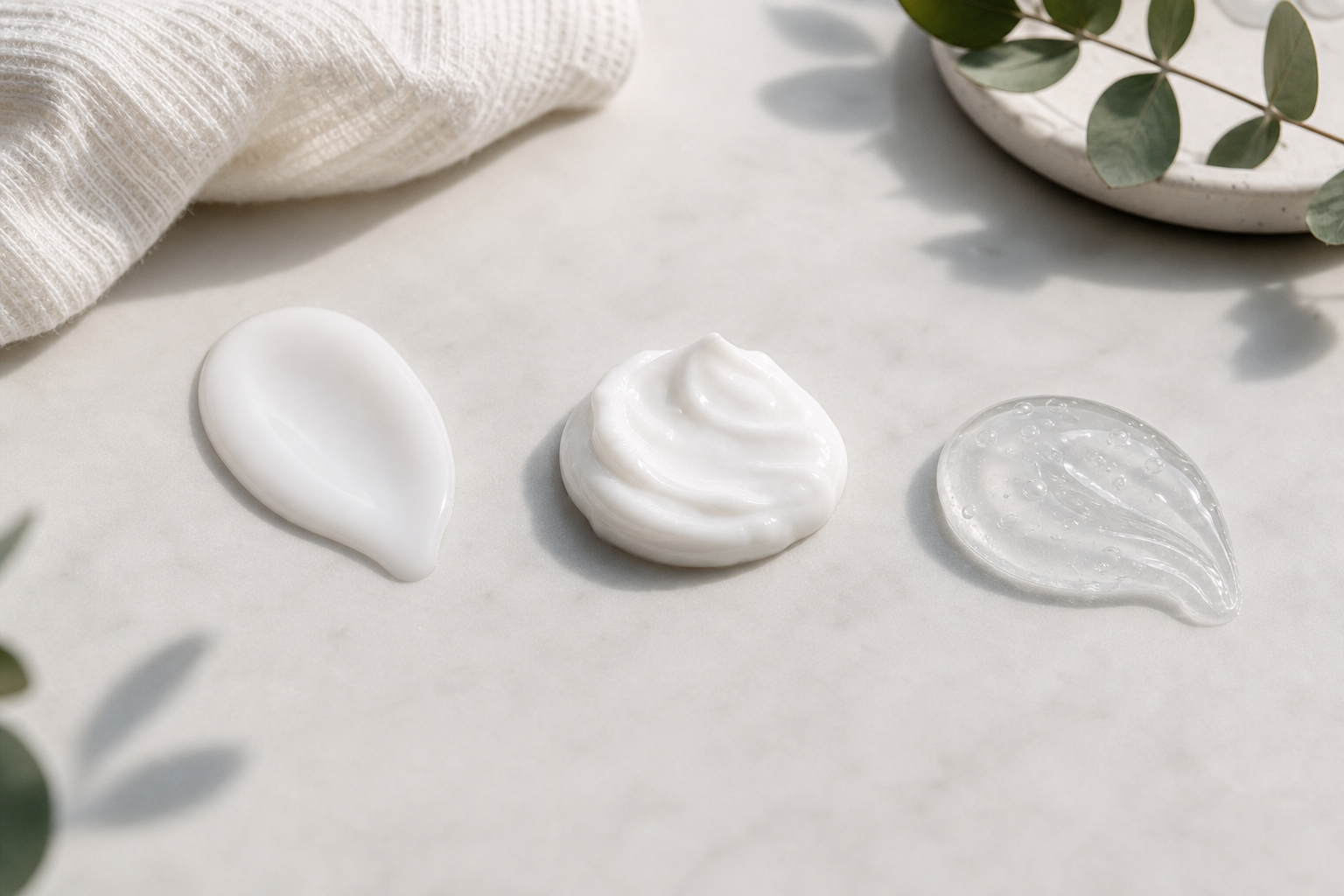 Comparison of lotion cream and gel cream textures for sensitive skin