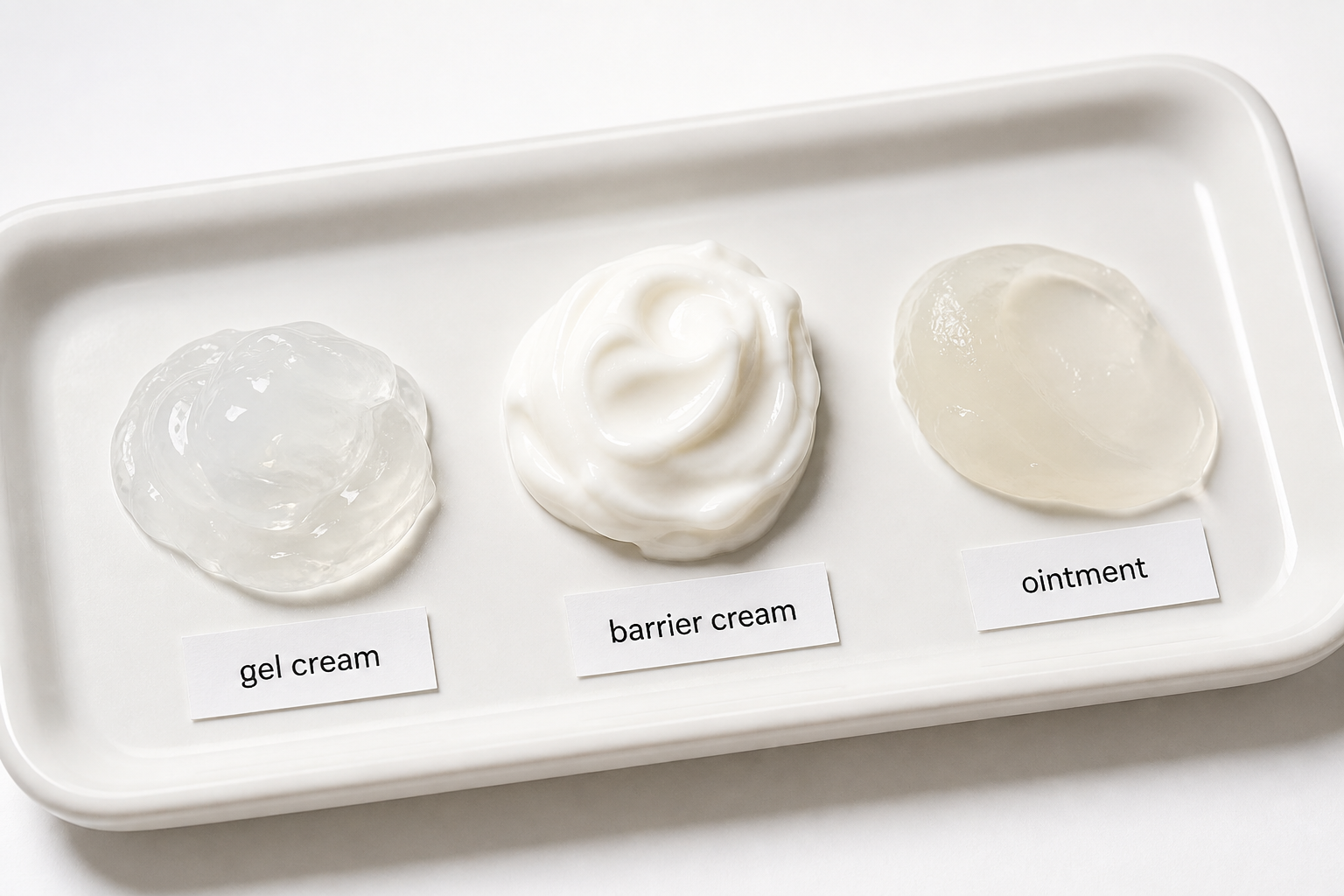 Gel cream barrier cream and ointment textures compared for sensitive skin