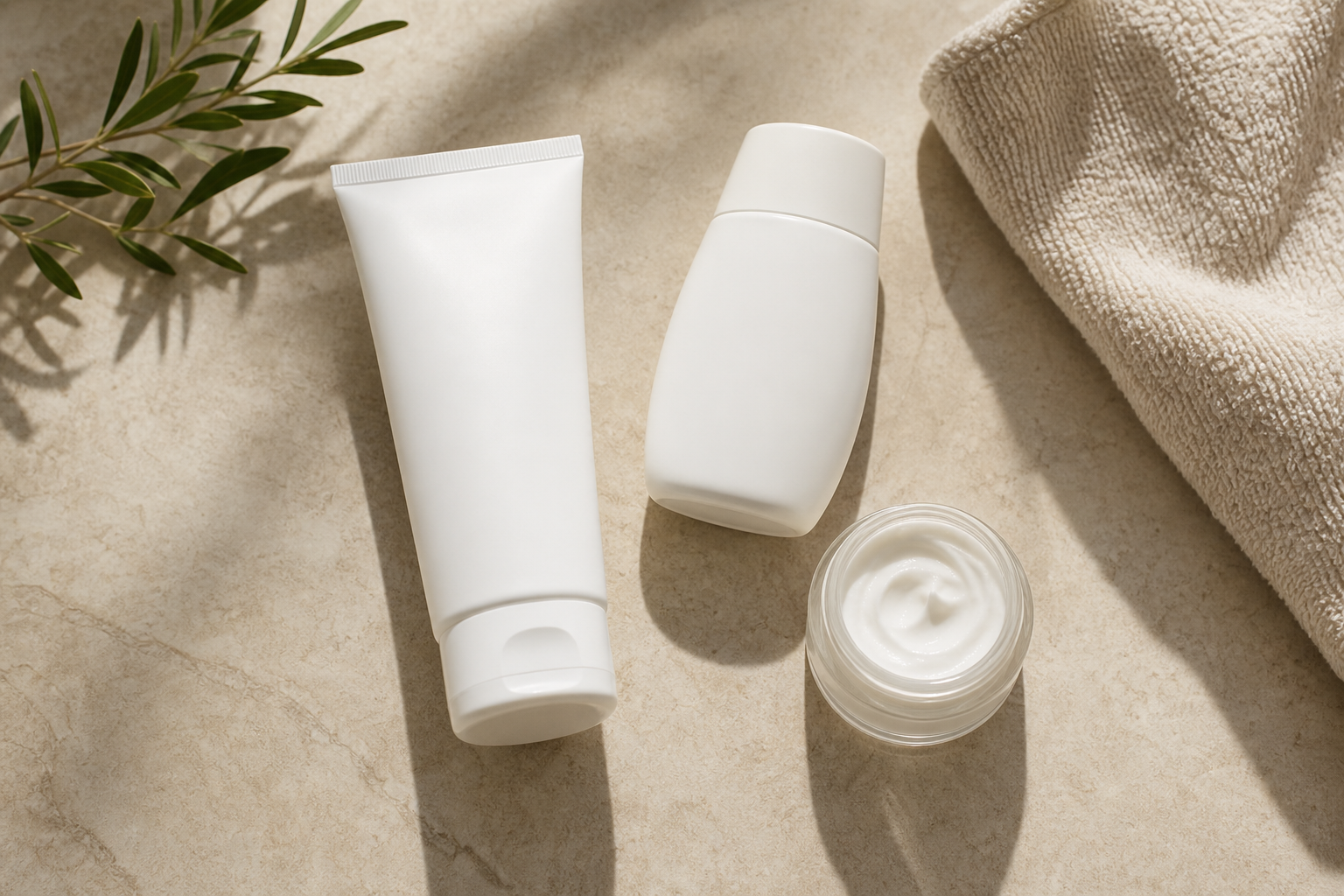 sensitive skin sunscreen routine products on a clean counter