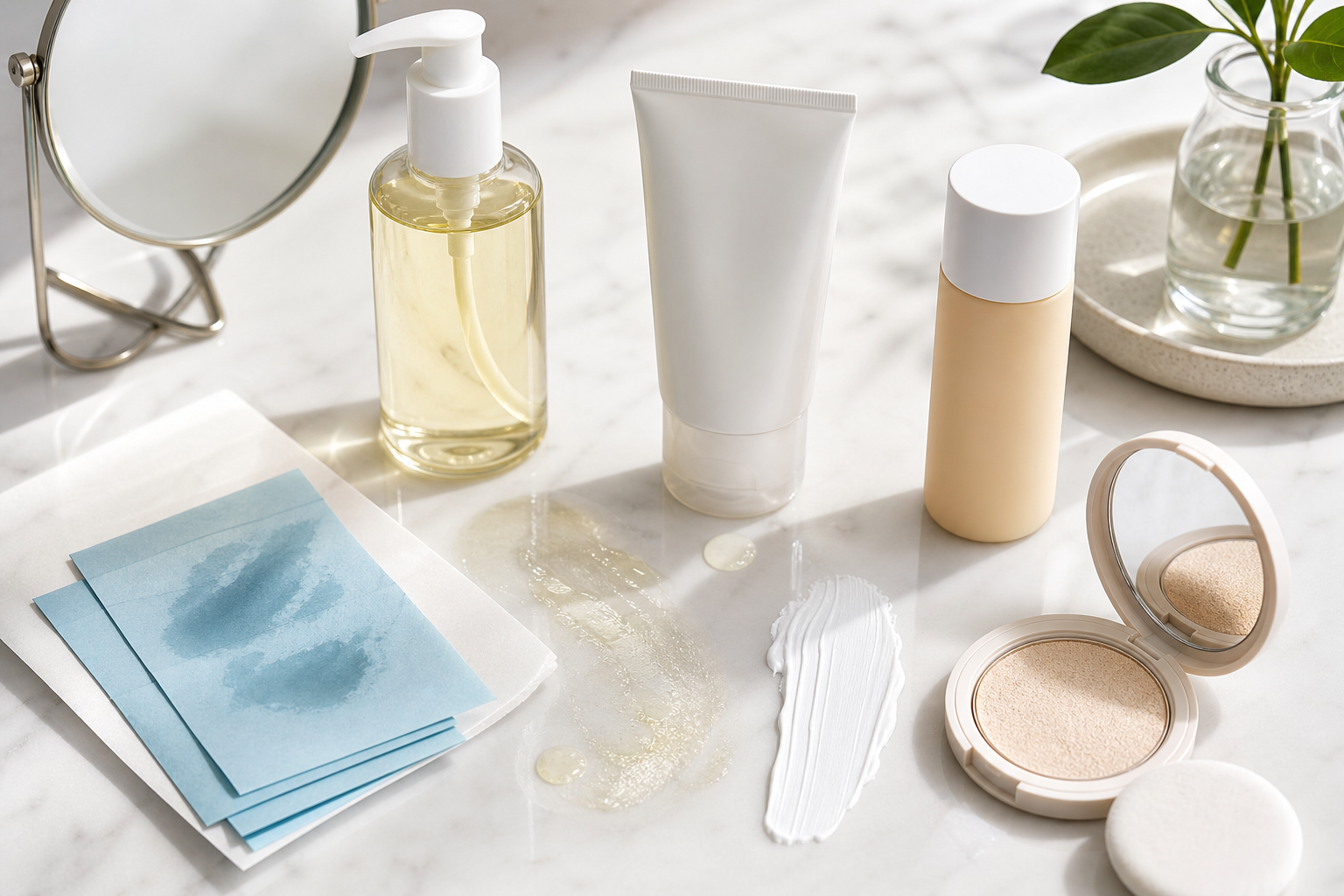 sunscreen mistakes for oily skin routine products on a clean counter