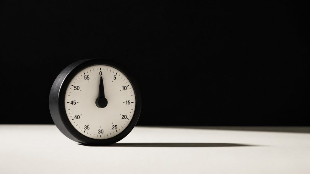 Timer standing upright in minimal studio tabletop for heal skin fast