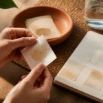Examining stained paper in wooden tabletop workspace for skin type condition