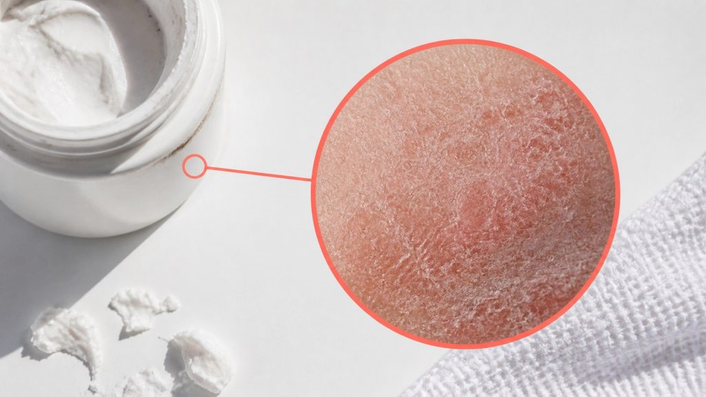 Showing magnified dry skin in white skincare surface for cream not working skin