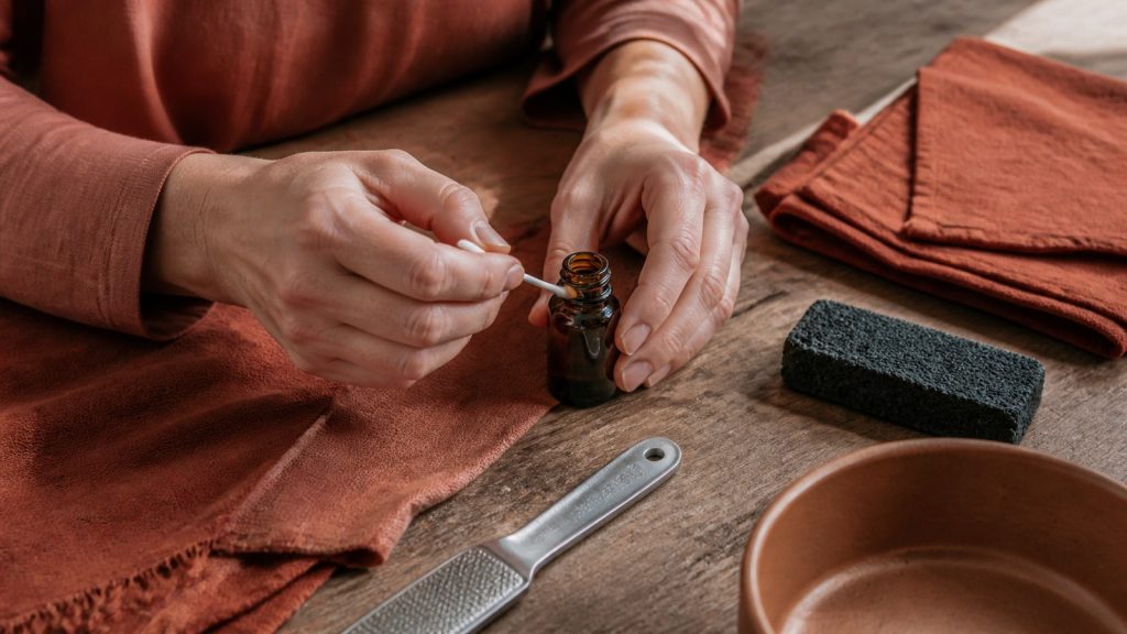 Dipping cotton swab into bottle in rustic tabletop workspace for salicylic acid not working