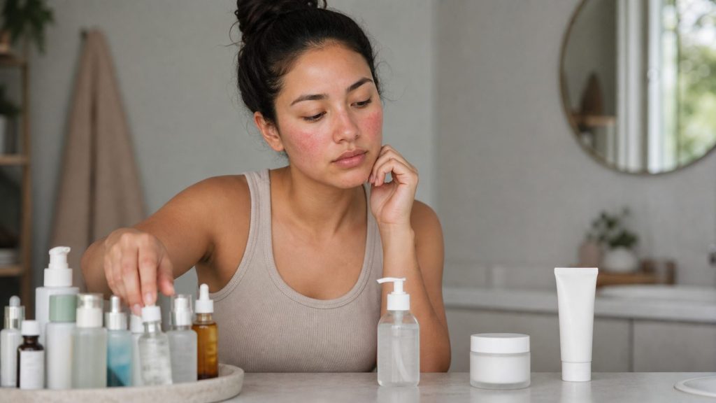 Person simplifying a daily skincare routine after redness and irritation