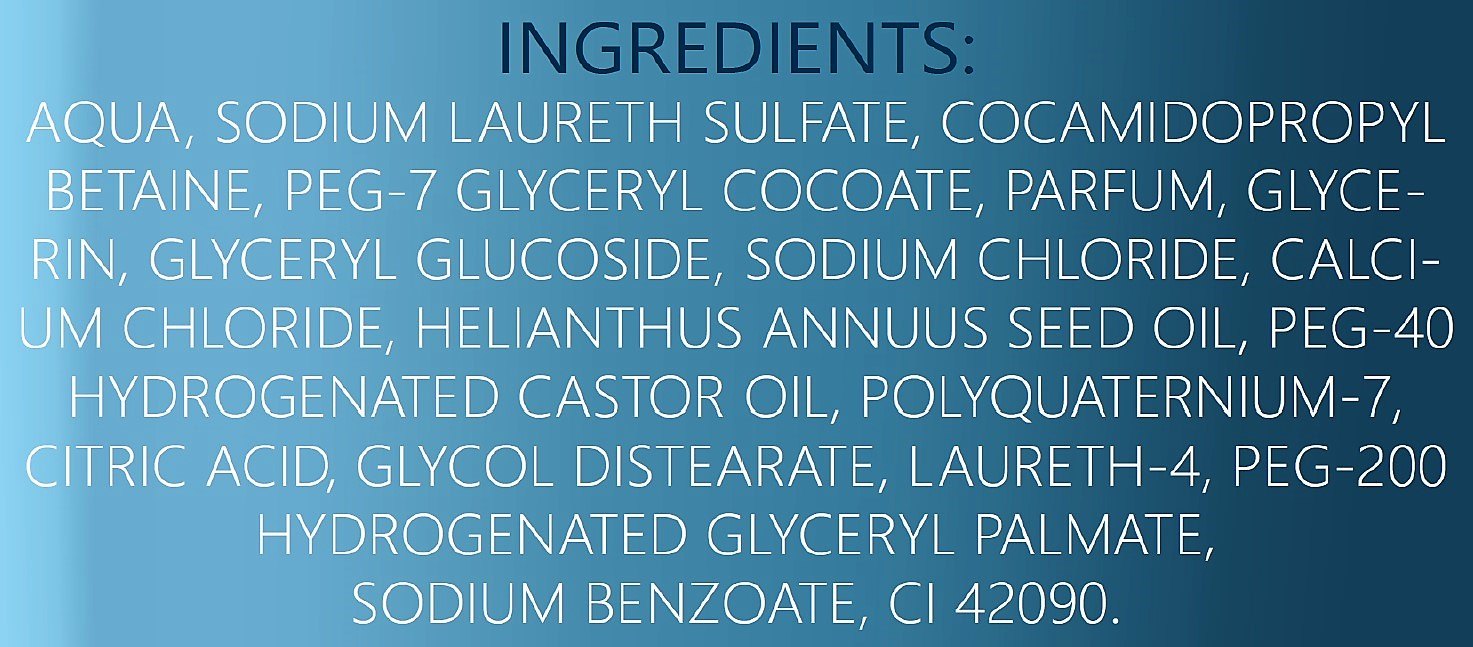 Ingredient list graphic for a skincare cleanser or formula