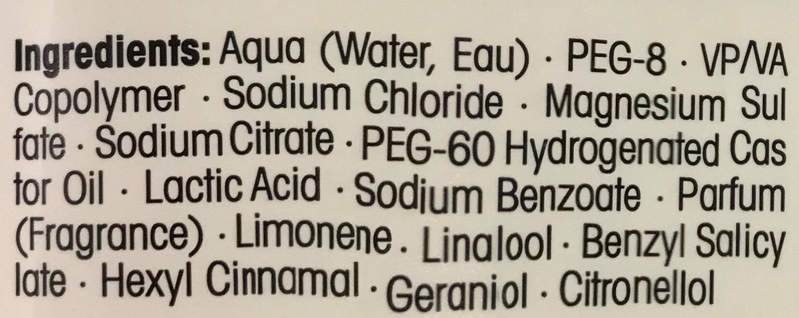 Close-up of a skincare product ingredient list