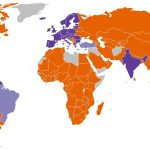 Color-coded world map showing country-by-country regional categories